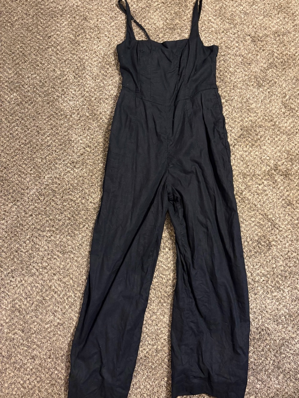 Abercrombie & Fitch Black Wide-Leg Linen-Blend Jumpsuit with Spaghetti Straps